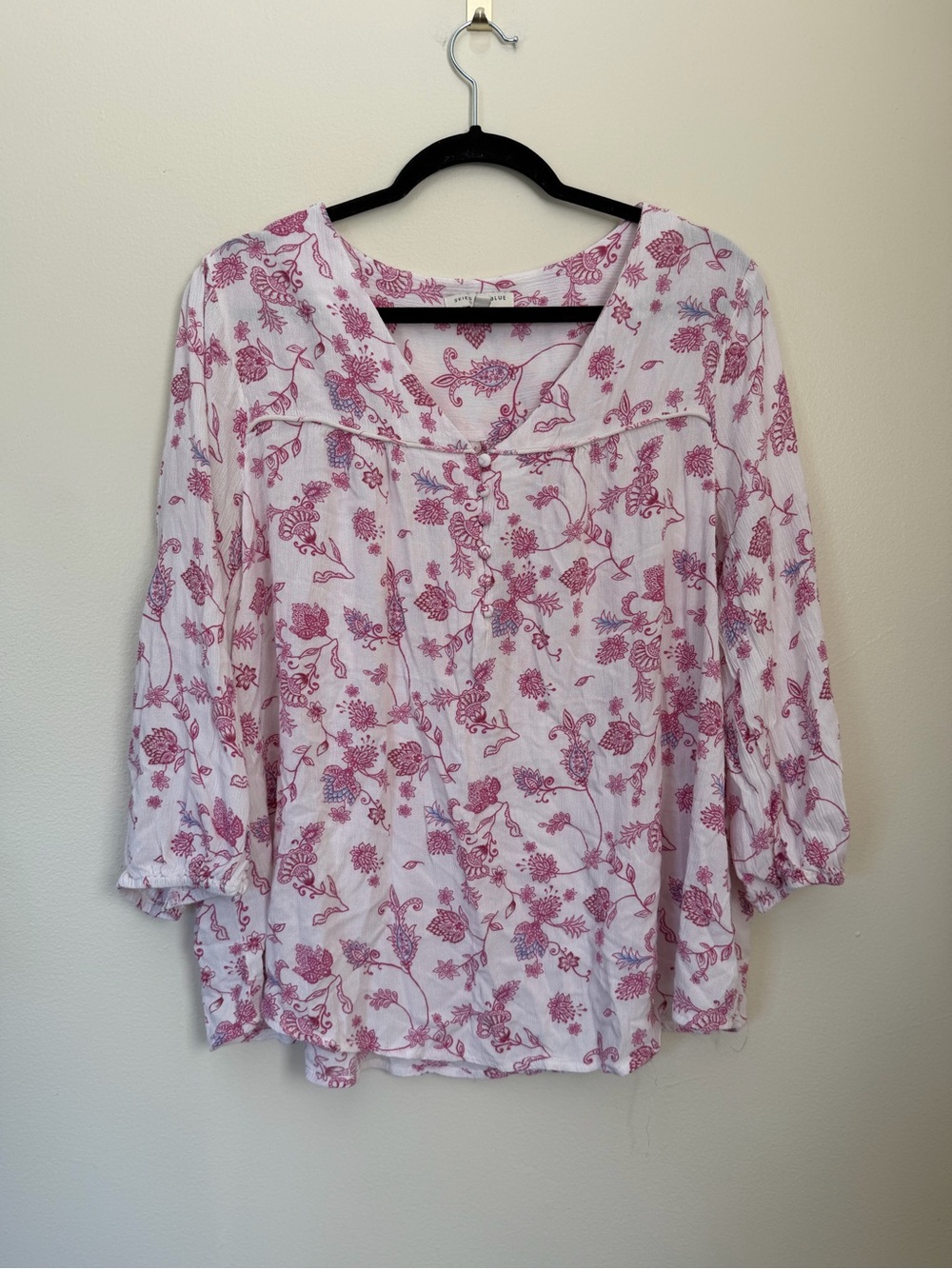 Skies Are Blue Curvy White Tunic Pink Floral Paisley Print Size 2X